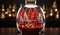 Winter celebration indoors Christmas tree, glass bottle, illuminated decor generated by AI Royalty Free Stock Photo