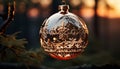 Winter celebration Ornate Christmas tree decor, glowing gift, illuminated sphere generated by AI