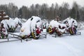 Winter cemetery. Graves with floral wreaths