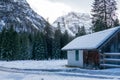 Winter chalet in the snowy mountains