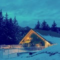 Winter Chalet at twilight in Washington State