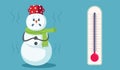 Snowman Character Freezing Next to a Thermometer Cartoon Illustration