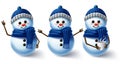 Winter character vector set. Winter snowman 3d characters wearing scarf and hat