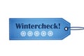 Winter check blue label with snowflakes on white background