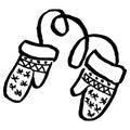 Winter children mittens with an elastic band with a traditional pattern