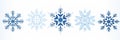 Winter and Christmas background of assorted blue and white snowflakes on a white background. Generative AI Royalty Free Stock Photo