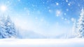 Winter Christmas background. Winter blue sky with falling snow, snowflakes with a winter landscape Royalty Free Stock Photo