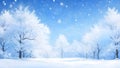 Winter Christmas background. Winter blue sky with falling snow, snowflakes with a winter landscape Royalty Free Stock Photo