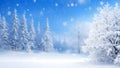 Winter Christmas background. Winter blue sky with falling snow, snowflakes with a winter landscape Royalty Free Stock Photo