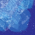 Winter Christmas background with hand drawn elements. Vector illustration on blue background.
