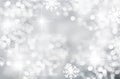 Winter Christmas background, silver, bokeh, blurred, white snowflakes, round spot, season, new year, beautiful silver