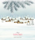 Winter christmas background with a snowy village landscape.