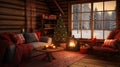 A Winter Christmas cabin interior Royalty Free Stock Photo