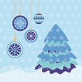 Winter Christmas card in blue and purple colors