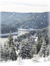 Winter Christmas card. Snowing landscape.Mountain village Royalty Free Stock Photo