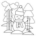 Winter Christmas coloring book for children. Winter sports. Christmas vector composition Royalty Free Stock Photo