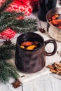 Winter Christmas composition with a mulled wine Royalty Free Stock Photo