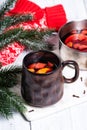 Winter Christmas composition with a mulled wine Royalty Free Stock Photo