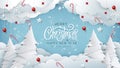 Winter christmas composition in paper cut style.Merry Christmas text Calligraphic Lettering Vector illustration Royalty Free Stock Photo