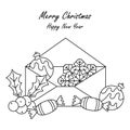 Winter Christmas Doodle coloring book for kids. Hand-drawn sketch . New year`s vector composition Royalty Free Stock Photo