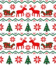 Reindeer and gifts seamless pattern. Christmas folk background.