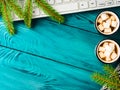 Christmas background with hot chocolate keyboard Royalty Free Stock Photo