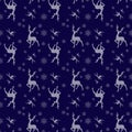 Winter Christmas and holiday seamless deer patterns on a blue background. Texture, textile