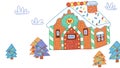 Winter Christmas Holiday Season Gingerbread House Crayon Drawing and Doodling Hand-drawn Illustration.
