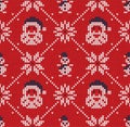 Winter Christmas knitted seamless abstract background Santa Claus, snowflakes, snowman