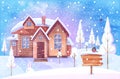 Winter Christmas landscape with house and Christmas tree Royalty Free Stock Photo