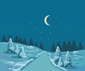 Winter, christmas landscape with moon Royalty Free Stock Photo