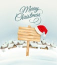 Winter Christmas landscape with a wooden ornate sign background