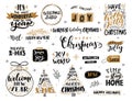 Winter and Christmas lettering. Holiday set with decorative Elements