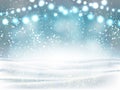 Winter Christmas and new year background heavy snowfall, snowflakes of different shapes and forms, snowdrifts, garlands. Winter la Royalty Free Stock Photo