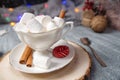 Christmas and new year decoration with cup of coffee with marshmallow