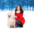 Winter, christmas and people concept - happy woman having fun Royalty Free Stock Photo