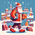 winter christmas present santa gift cartoon holiday illustration red claus. Generative AI.