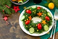 Winter Christmas salad wreath. Delicious Russian traditional salad