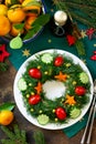 Winter Christmas salad wreath. Delicious Russian traditional salad