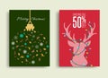 Winter and Christmas sale vector poster or banner set with discount text reindeer ornament and elements in red and green Royalty Free Stock Photo