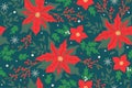 Winter Christmas seamless pattern with berries, twigs and flowers. Vector graphics Royalty Free Stock Photo