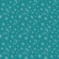 Winter Christmas seamless pattern with outline bullfinch and white snowflakes on a blue background Royalty Free Stock Photo