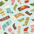 Winter and christmas socks vector seamless pattern. Fashion multi-colored woolen socks for winter holidays. Wrapping Royalty Free Stock Photo