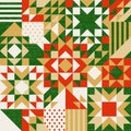 Winter Christmas stars patchwork, geometric background, seamless vector quilt folk art pattern Royalty Free Stock Photo