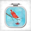 Winter Christmas Sticker Bird Rowan Tree Branch