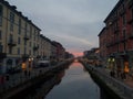 Winter christmas sunset at the navigli canal grande milano italia italy milan