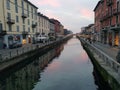 Winter christmas sunset at the navigli canal grande milano italia italy milan