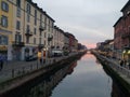 Winter christmas sunset at the navigli canal grande milano italia italy milan