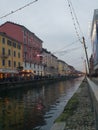 Winter christmas sunset at the navigli canal grande milano italia italy milan