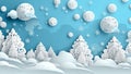 winter christmas tree snowflakes blue art background year origami paper merry. Generative AI.
